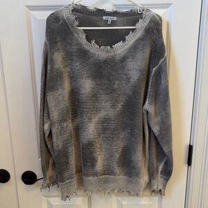 White Birch distressed gray sweater size L